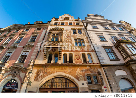 Facade of old buidlings at Town Square (Staromestske Namesti). Prague, Czech Republic Facade of old buidlings at Town Square (Staromestske Namesti). Prague, Czech Republic 88011319