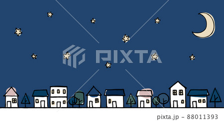 手書き風のかわいい街並み_夜 手書き風のかわいい街並み_夜 88011393