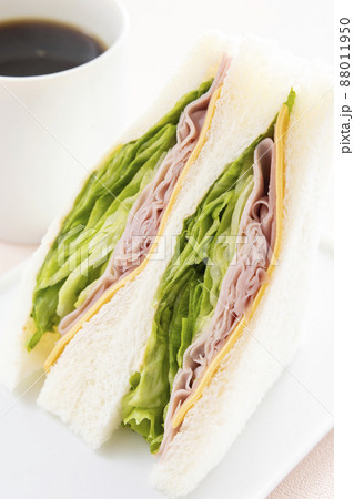 美味しいハムレタスチーズサンドとホットコーヒー 美味しいハムレタスチーズサンドとホットコーヒー 88011950