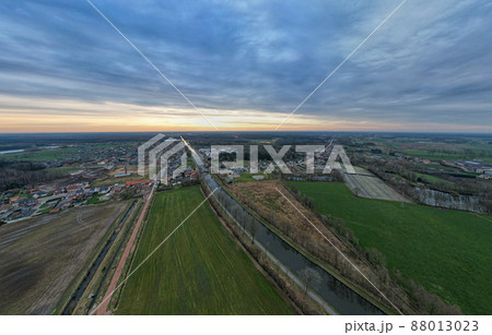 canal Dessel Schoten aerial photo in Rijkevorsel, kempen, Belgium, showing the waterway in the 88013023