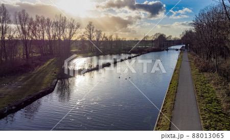 canal Dessel Schoten aerial photo in Rijkevorsel, kempen, Belgium, showing the waterway in the canal Dessel Schoten aerial photo in Rijkevorsel, kempen, Belgium, showing the waterway in the 88013065