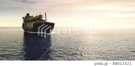海洋を進むLNG(液化天然ガス)タンカー / エネルギー産業と海運ネットワークのコンセプトイメージ 海洋を進むLNG(液化天然ガス)タンカー / エネルギー産業と海運ネットワークのコンセプトイメージ 88013321