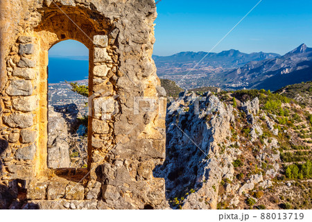 View of Kyrenia from St Hilarion Castle. Kyrenia District, Cyprus View of Kyrenia from St Hilarion Castle. Kyrenia District, Cyprus 88013719