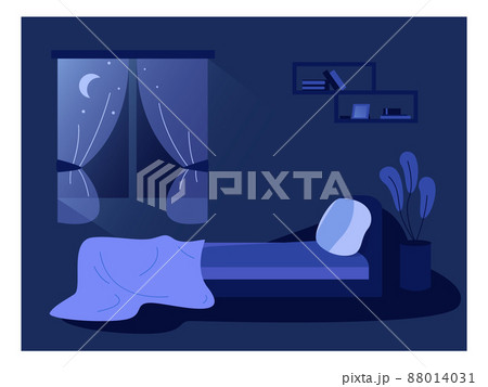 Night bedroom interior. Hand drawn sleeping place Night bedroom interior. Hand drawn sleeping place 88014031