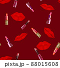 Red lips and trendy red lipstick Seamless pattern on dark background. Cosmetics, girly, fashion, makeup repeat design. 88015608