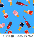 Seamless pattern with nail varnish and cosmetics on blue background. Cosmetics, girly, fashion, makeup repeat design. 88015702