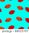 Red lips print on turquoise background Seamless pattern. Romantic background. 88015707