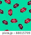 Seamless pattern watercolour Red lips on green background. Valentines day background 88015709