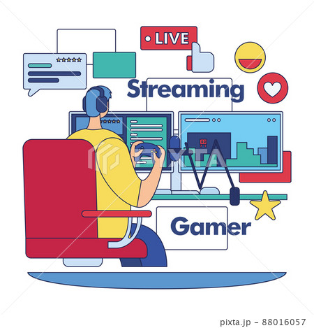 Streaming services concept image Gamer streaming his videogames Vector 88016057