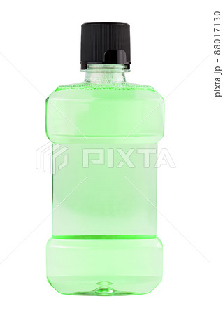 A plastic bottle of pink water mouthwash isolated on white background 88017130