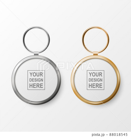 Vector 3d Realistic White Round Keychain, Silver and Golden Ring and Chain for Key Isolated on White. Button Badge with Ring. Plastic, Metal ID Badge with Chains Key Holder, Design Template, Mockup Vector 3d Realistic White Round Keychain, Silver and Golden Ring and Chain for Key Isolated on White. Button Badge with Ring. Plastic, Metal ID Badge with Chains Key Holder, Design Template, Mockup 88018545