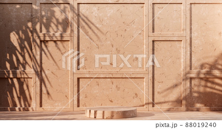 Premium abstract concrete texture beige wall background with palm leaves shadow 88019240
