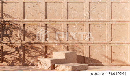 Premium abstract concrete texture beige wall background with palm leaves shadow 88019241