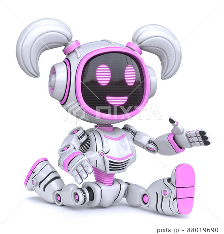 Cute pink girl robot do the splits 3D - Stock Illustration