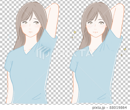 脇汗を気にする女性　ビフォーアフター 88019864