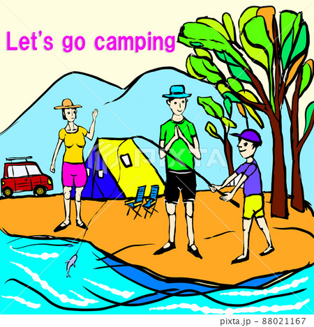家族キャンプでの釣りのイラスト 家族キャンプでの釣りのイラスト 88021167