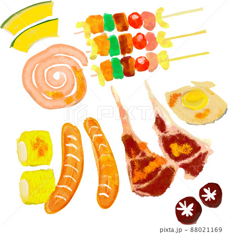 バーベキューの食材セットのイラスト バーベキューの食材セットのイラスト 88021169