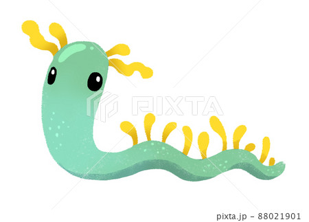 Cute cartoon green worm monster. Funny character children illustration 88021901