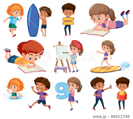 Set of children doing different activities on white background Set of children doing different activities on white background 88022596