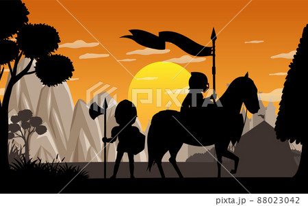 Silhouette scene with medieval Silhouette scene with medieval 88023042