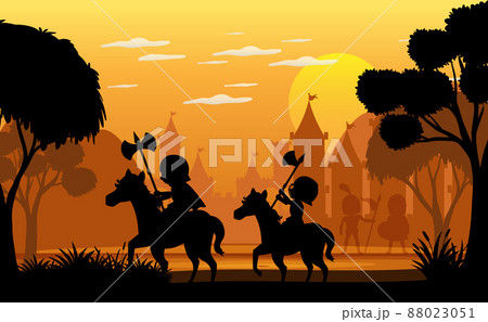 Silhouette scene with medieval 88023051