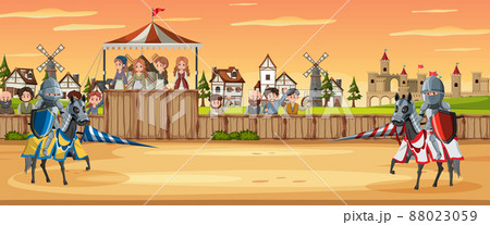 Medieval knight jousting tournament scene 88023059