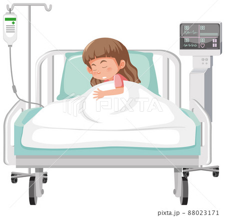 Sick kid resting in hospital bed Sick kid resting in hospital bed 88023171
