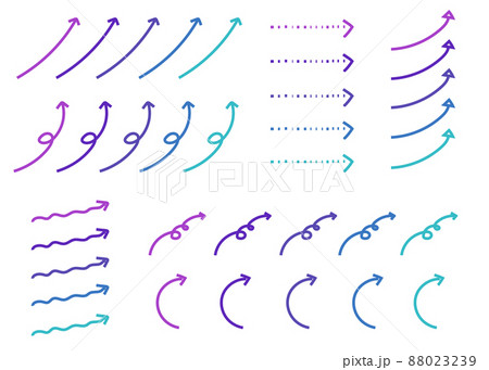手書きの矢印イラスト素材 くるくる矢印 くるりん矢印 点線 寒色のイラスト素材