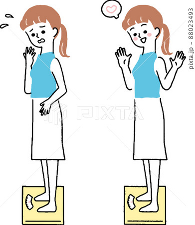 美容ダイエット綺麗に痩せて喜ぶ可愛い女性のシンプルなイラストのイラスト素材