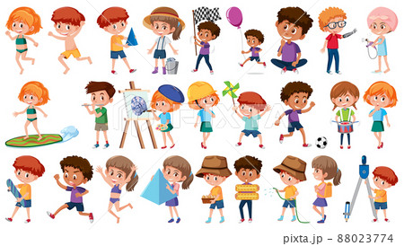 Set of children doing different activities on white background 88023774