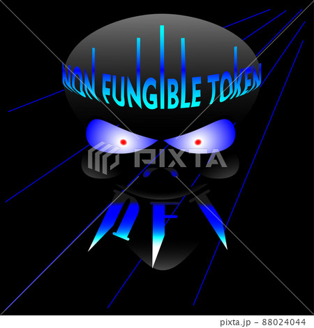 nft abstract face with teeth and a crown of inscriptions 88024044
