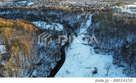 Aerial view of Skhodnya River at sunset, Moscow, Russia. High quality photo 88024350