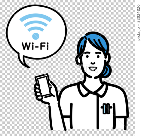 一位穿著實驗室外套的年輕女子拿著智能手機並解釋 wifi 88024820