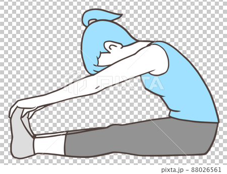 Hamstring stretch, long-seat forward bending, soft-bodied woman stretching the back of her thighs, simple colors 88026561