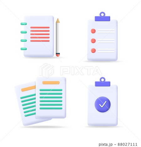 Notebook icon set, vector illustration. Checklist, diary, clipboard with check mark, notepad with pencil, memo, planner. Notebook icon set, vector illustration. Checklist, diary, clipboard with check mark, notepad with pencil, memo, planner. 88027111