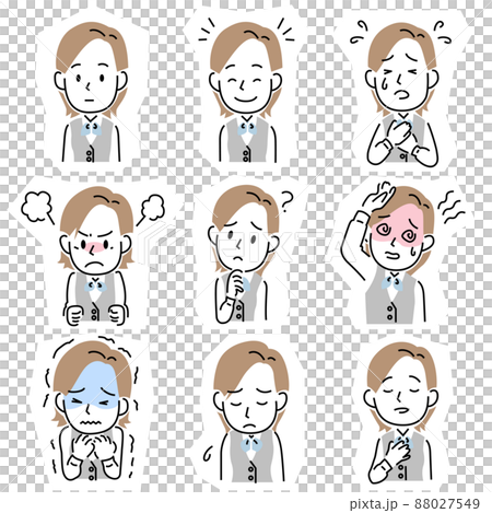 シンプルなタッチの若い女性の表情セット(事務服) シンプルなタッチの若い女性の表情セット(事務服) 88027549