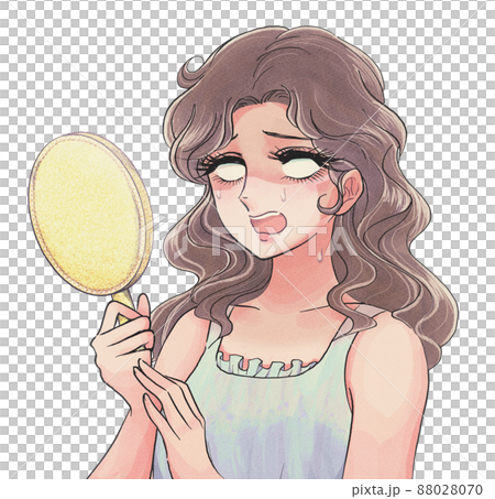 70s少女漫画風・マスク日焼け跡にショックを受ける女 88028070