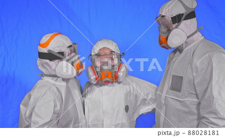 Family shield protect, to save life from virus. People portrait, wearing protect medical aerosol spray paint mask respirator. Coronavirus epidemic. Family shield protect, to save life from virus. People portrait, wearing protect medical aerosol spray paint mask respirator. Coronavirus epidemic. 88028181