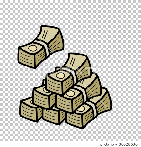 Illustration of a stack of bills and a tower of bills 88028630