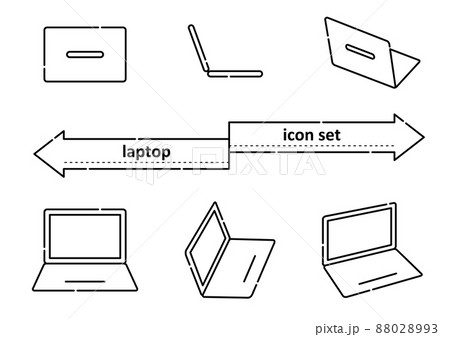 色んな角度から見たノートパソコンのアイコンセット（白背景・ベクター・線画・切り抜き） 88028993