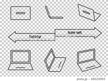 色んな角度から見たノートパソコンのアイコンセット（白背景・ベクター・線画・切り抜き） 88028993