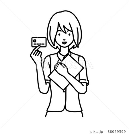 立って書類とカードを手に持つ事務員制服の女性 88029599