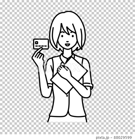 立って書類とカードを手に持つ事務員制服の女性 88029599