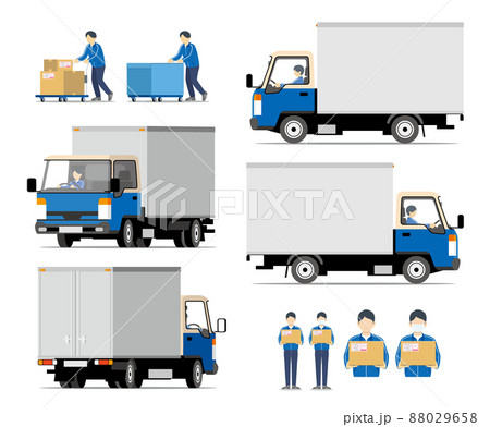 宅配便、車両、トラック、台車、スタッフ、セット 88029658