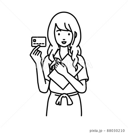 立って書類とカードを手に持つ店員の女性 88030210