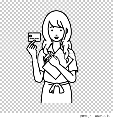 A female clerk standing and holding documents and cards 88030210