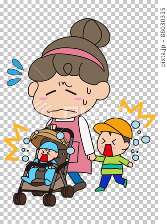 Stroller crying parent and child - Stock Illustration [88030315] - PIXTA