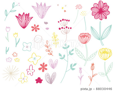 かわいい植物の手書きラフセットカラフル 88030446