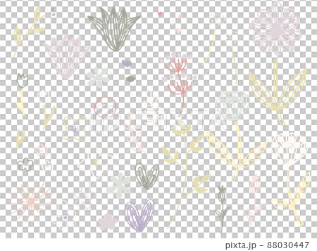 かわいい植物の手書きラフセットカラフル 88030447