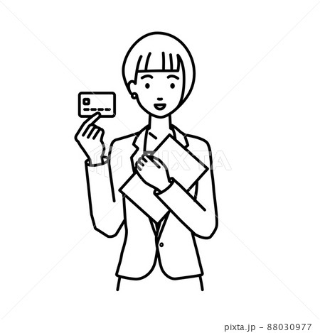 立って書類とカードを手に持つビジネススーツの女性 立って書類とカードを手に持つビジネススーツの女性 88030977